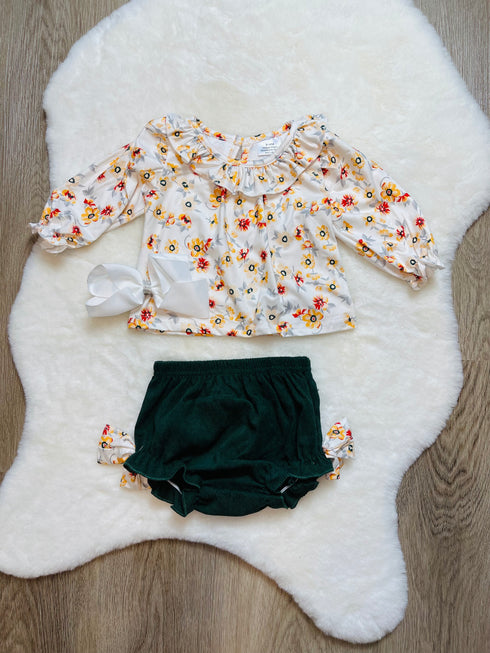 Bowtism Baby Ivy Corduroy Romper with Matching Bow - Bowtism